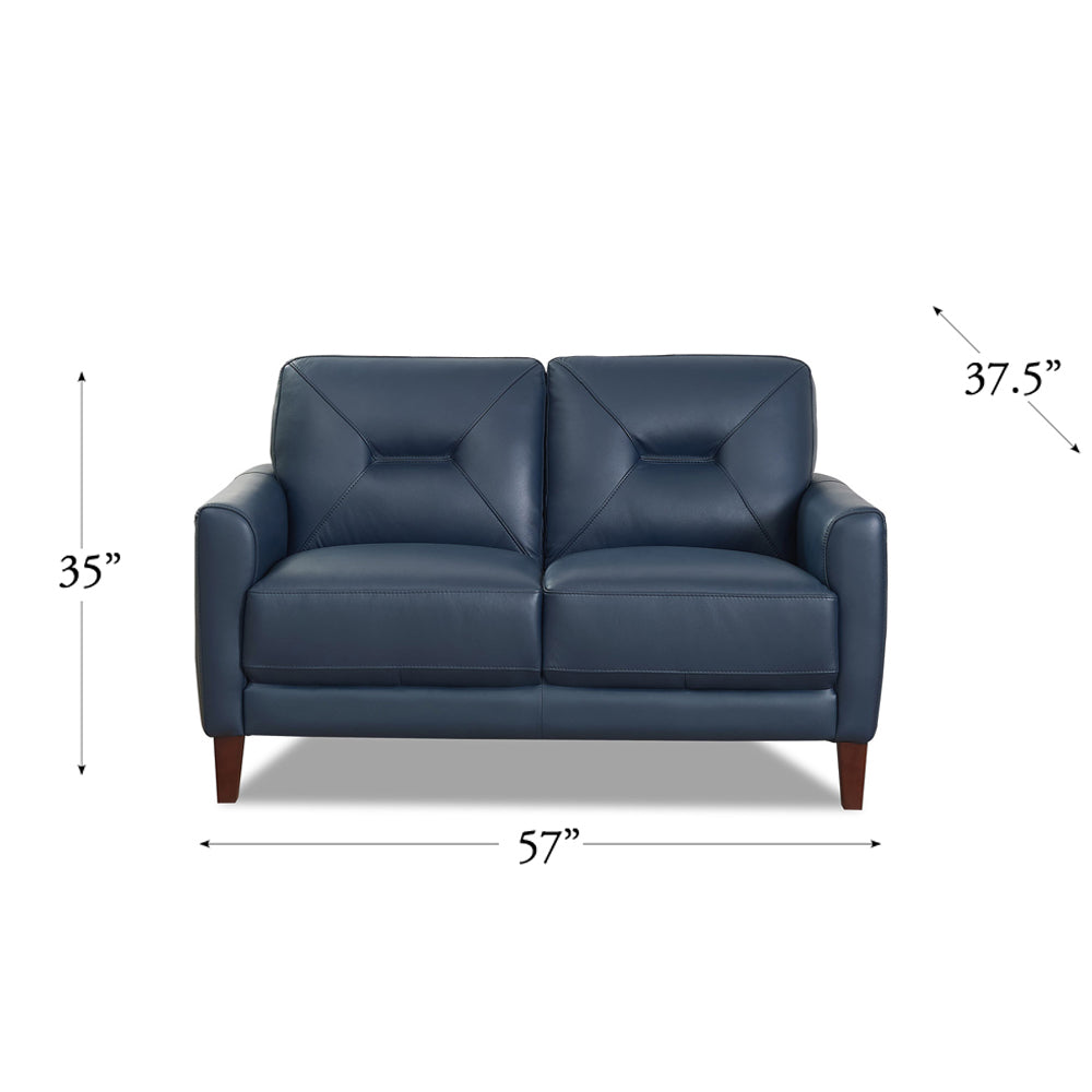 Mavis Leather Loveseat Navy Memory Foam Genuine Leather