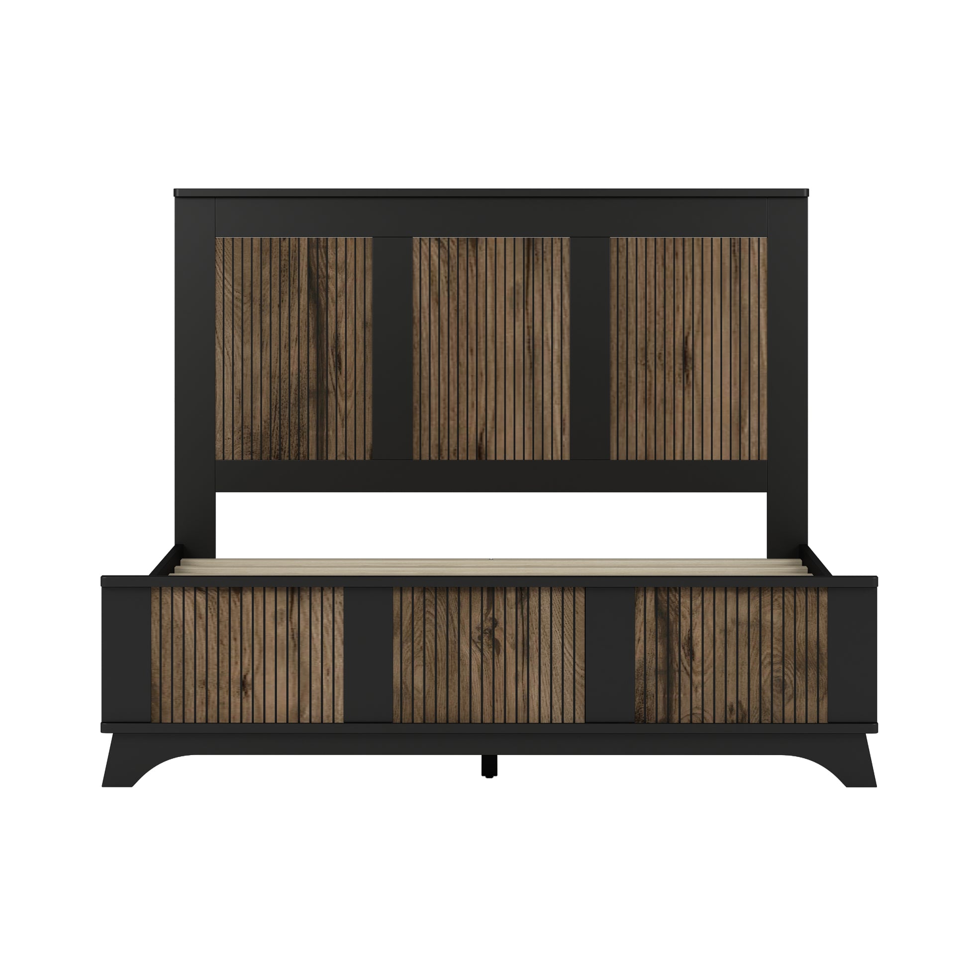 4 Pieces Bedroom Sets, Queen Size Farmhouse Platform Bed With Wooden Strip Decoration, Storage Nightstand And Dresser With Metal Handle, Black Queen Black 4 Piece Set Particle Board
