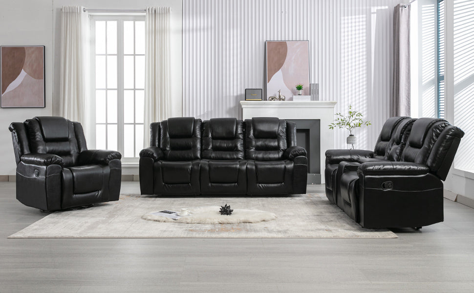 Home Theater Recliner Set Manual Recliner Chair With Wide Armrest, Two Built In Cup Holders For Living Room,Bedroom, Black Old Sku:Sg000760Aab Black Foam Pu Leather