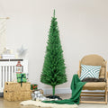 Homcom 6' Artificial Pencil Christmas Tree, Slim Xmas Tree With 390 Realistic Branch Tips And Plastic Stand, Light Green Light Green Plastic