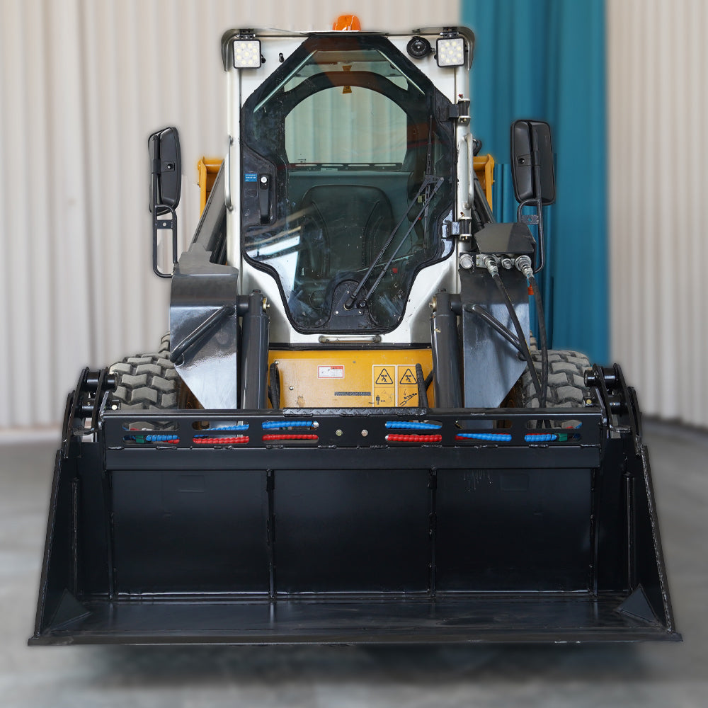 78" Skid Steer 4 In 1 Combo Multi Purpose Bucket Attachment Quick Tach Black Steel
