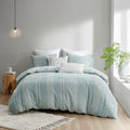 3 Piece Cotton Jacquard Duvet Cover Set King Blue Cotton