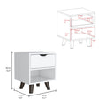 Crail Nightstand With 1 Open Storage Shelf, 1 Drawer And Wooden Legs White 1 Drawer Bedroom Open Storage Modern Drawers Particle Board Engineered Wood