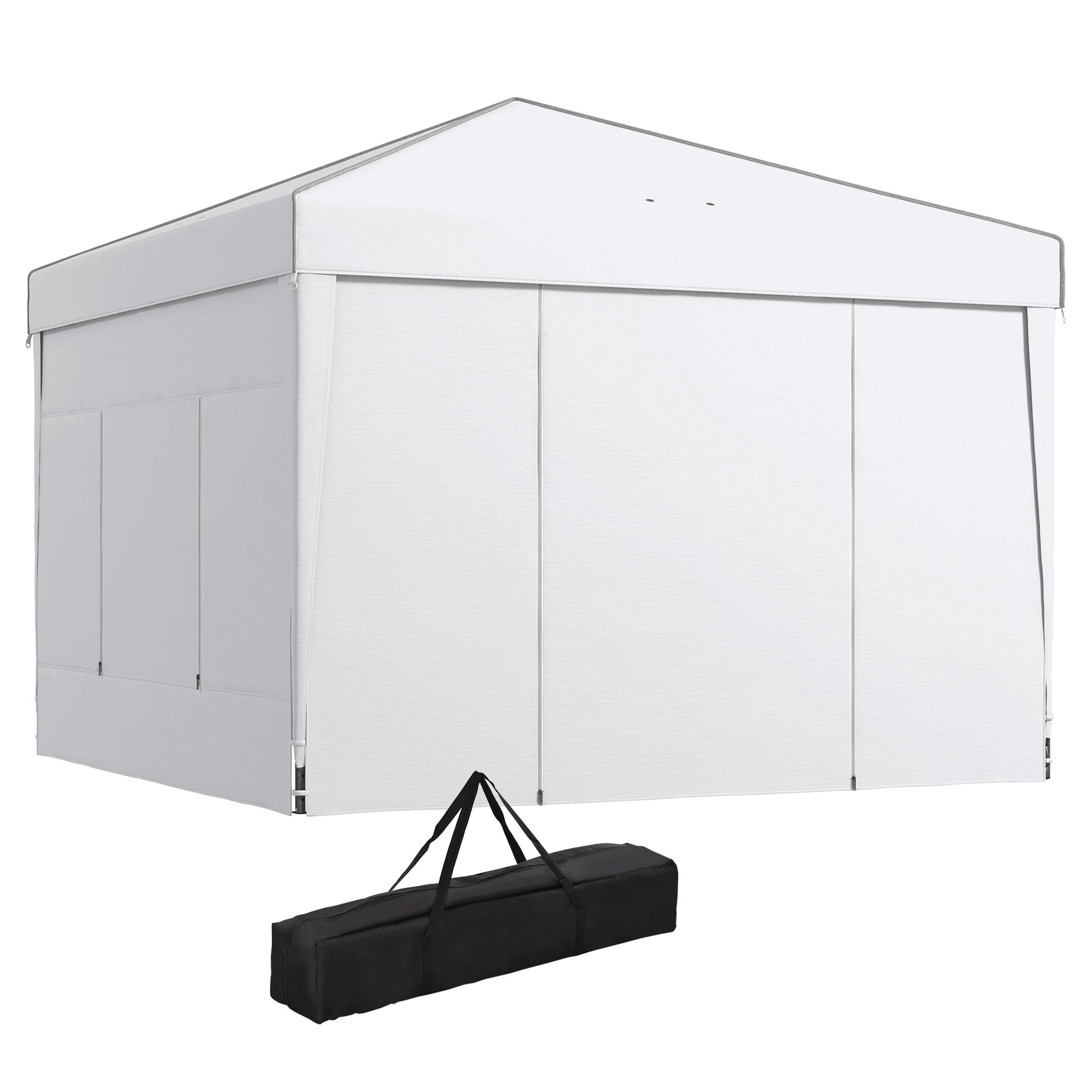 Outsunny 9.7' X 9.7' Pop Up Canopy With Sidewalls, Portable Canopy Tent With 2 Mesh Windows, Reflective Strips, Carry Bag For Events, Outdoor Party, Vendor Canopy, White White Steel