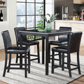 5 Piece Counter Height Table Set, Wooden Kitchen Table Set With Square Table And 4 Upholstered Chairs, Counter Height Dining Table With Crystal Decoration And Chair Set For Kitchen, Dining Room,Black Black Seats 4 Dining Room 4 Leg Square Dining Table