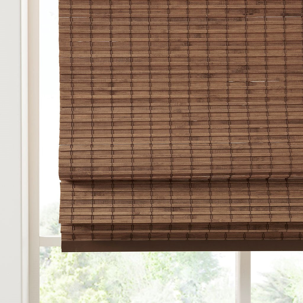 Bamboo Light Filtering Roman Shade 64"L Teak Bamboo