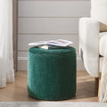 2 Piece Set Round Chenille Storage Ottoman, Equipped With A Drum Shaped Small Stool, Storage Space, And Mdf Made Desktop Panel Dark Green23.62