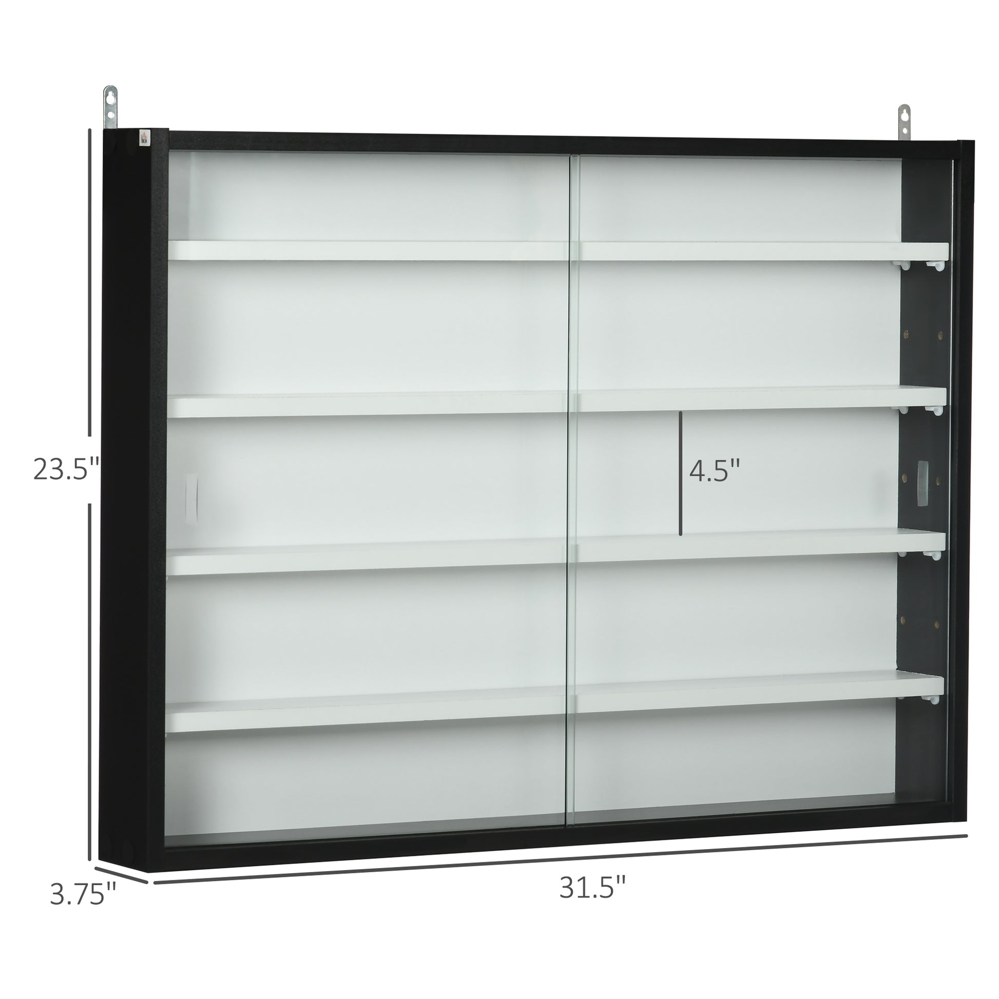 Homcom 5 Tier Display Cabinet, Glass Display Case With 2 Doors And Adjustable Shelves, Wall Mounted, Black, White White Black Particle Board