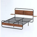 King Size Metal Bed Frame With Upholstered Headboard, With Wireless Charging And Usb A & Usb C, Touch Led Light,Oval Shaped Platform Bed With Under Bed Storage, No Box Spring Needed, Vintage Brown Box Spring Not Required King Antique Brown Metal Bedroom