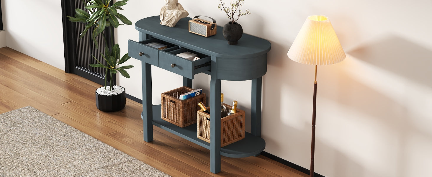 Elegant Retro Console Table With Curved Design And Smooth Glaze For Entryways, Living Rooms And Hallways Navy Navy Solid Wood Mdf