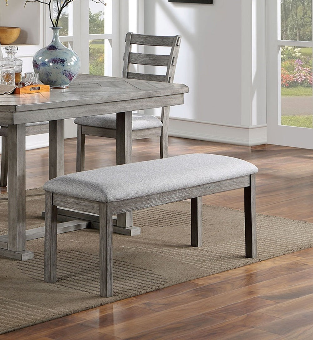 Gray Color Dining Bench Padded Seat 1Pc Bench Kitchen Dining Room Wire Brushed Finish Gray Dining Room Classic,Modern,Transitional Rubberwood Fabric,Solid Wood