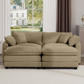 Corduroy Two Seater Sofa With 2 Footrest, 2 Seater Sofa With Ottoman For Small Living Spaces, Tan Corduroy Sofa Tan Corduroy 2 Seat