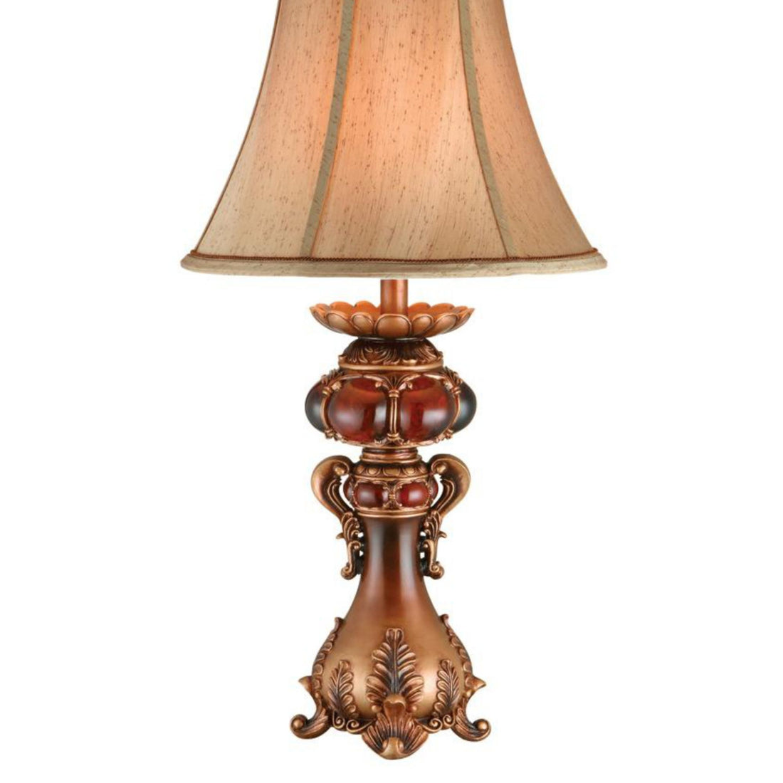 31" Tall Polyresin Table Lamp With Red And Brown Finish, Linen Shade Multicolor Metal