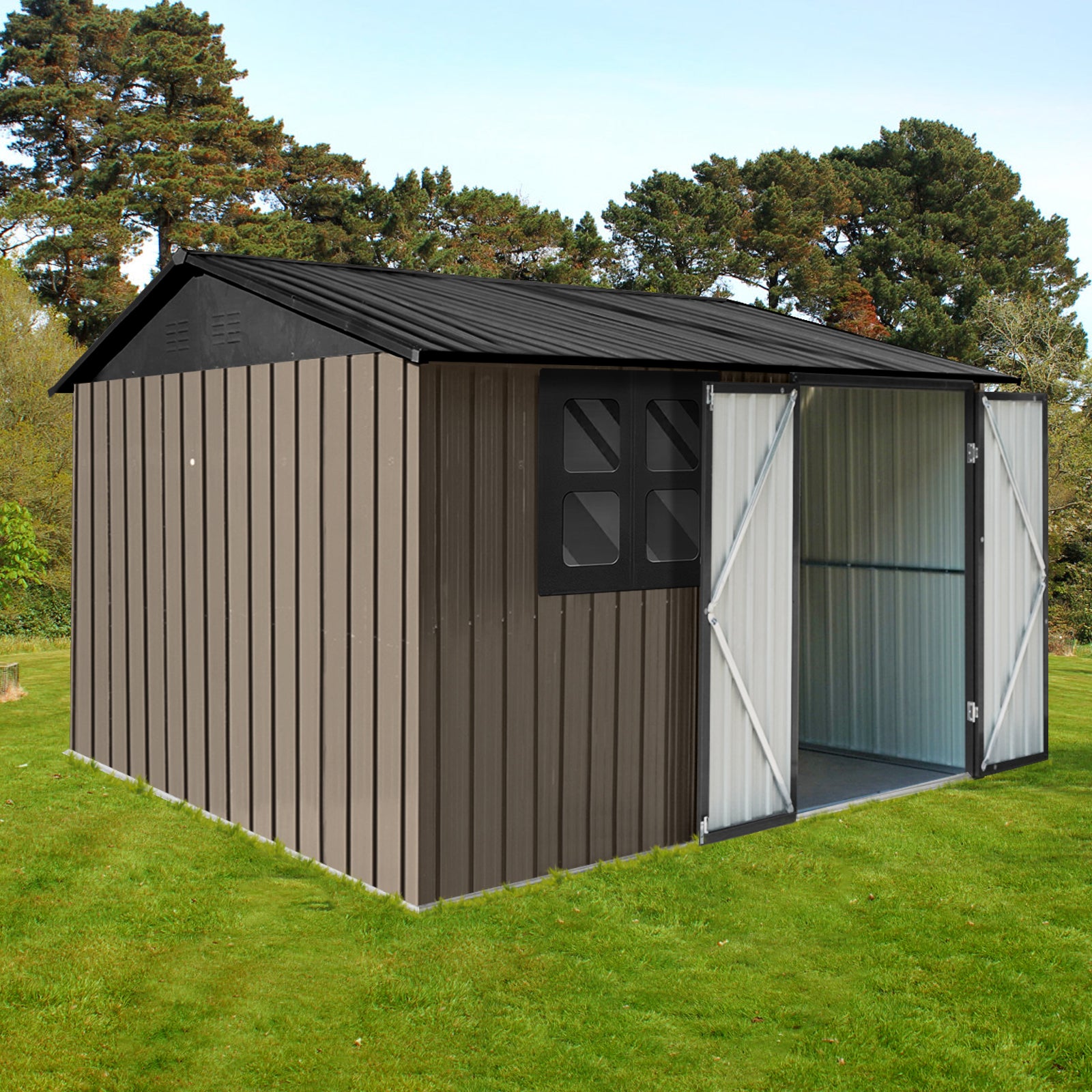 Metal Garden Sheds 6Ftx8Ft Outdoor Brown With Window Brown Metal