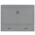 Queen Size Murphy Bed With Usb Ports, Large Drawers And Metal Handles,Gray Queen Gray Solid Wood Mdf