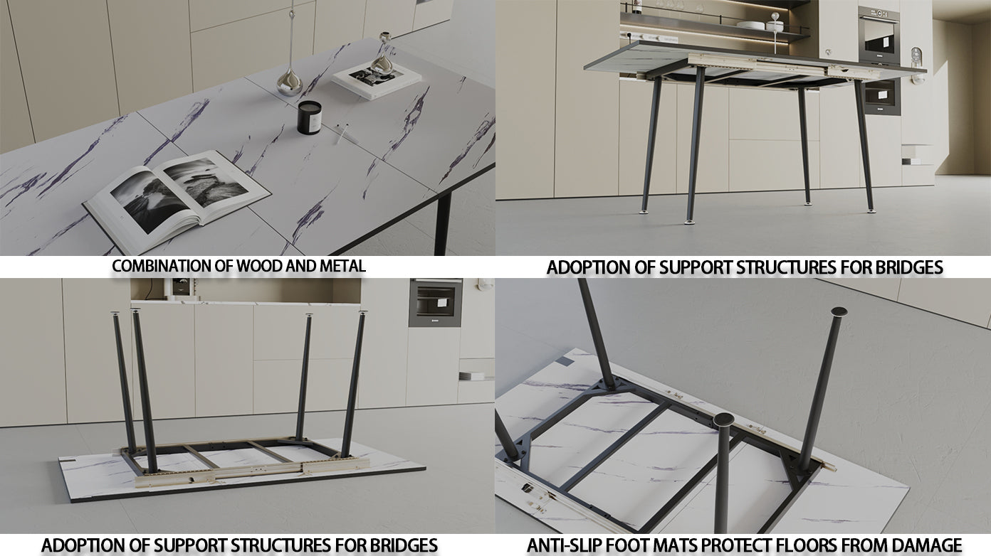 Scalable Mdf Modern Dining Table And Chair Set, Suitable For 2 6 People, White Dining Table And Modern Brown Round Dining Chair 4 Piece Set, Medieval Dining Table Set, Metal Base And Suede Chair Brown White Mdf