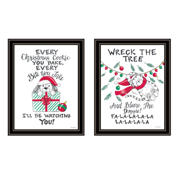 2 Piece Vignette Cat & Dog Christmas Enjoyment Black Framed Wall Art For Living Room, Bedroom Wall Art Print For Home Decor By Deb Strain Multi Wood Paper