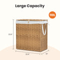 Laundry Basket With Lid, 110 L Hand Woven Pp Rattan Laundry Basket With Compartments & Handles, Foldable, Removable Liner Yellow Polyethylene