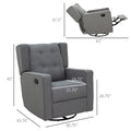 Homcom Wingback Swivel Recliner Chair Glider Rocking Chair For Nursery With Button Tufted, Padded Single Home Theater Seater For Living Room Bedroom, Grey Grey Linen