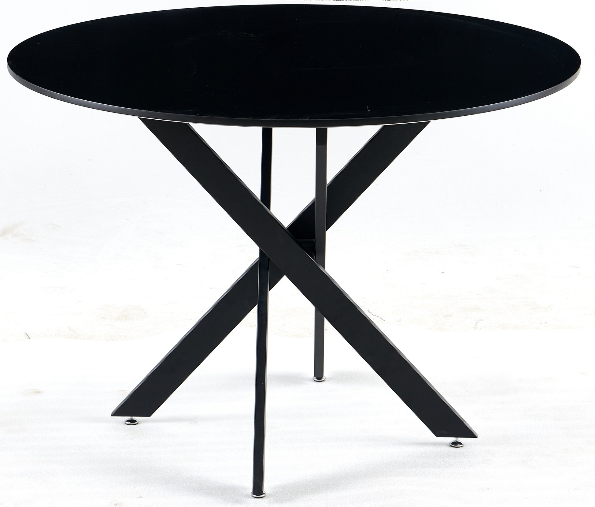 42.1"Black Table Mid Century Dining Table For 4 6 People With Round Mdf Table Top, Pedestal Dining Table, End Table Leisure Coffee Table,Cross Leg Matte Black Kitchen & Dining Tables Mdf