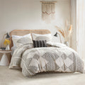 4 Piece Printed Duvet Cover Set With Throw Pillow Queen Black Ivory Polyester