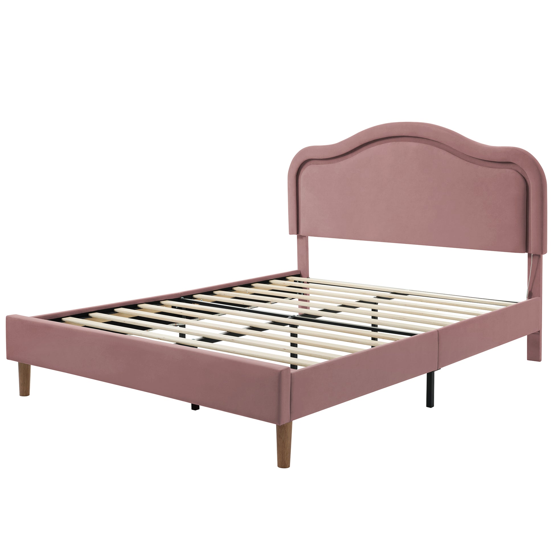 Full Size Velvet Upholstered Smart Led Bed Frame With Adjustable Height Headboard,No Box Spring Needed,Easy Assembly,Pink Box Spring Not Required Full Pink Wood Bedroom Cute,Modern Bed Frame Wood