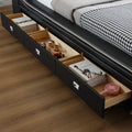 Multifunctional Upholstered Storage Bed Frame, Massage Chaise Lounge On Left, King Size,Black King Black Leather