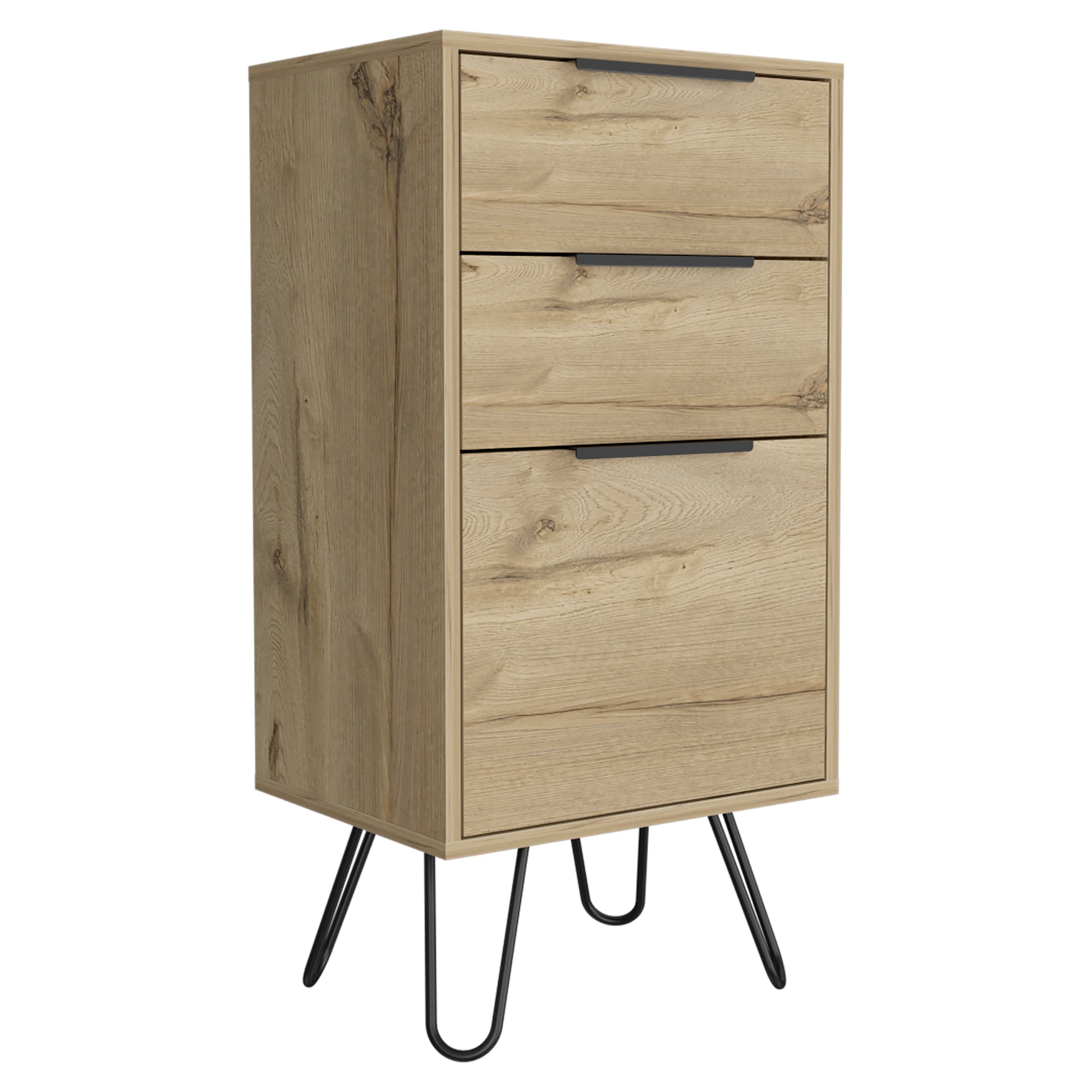 London Dresser, Three Drawers, Superior Top, Hairpin Legs Beige Mdf Engineered Wood