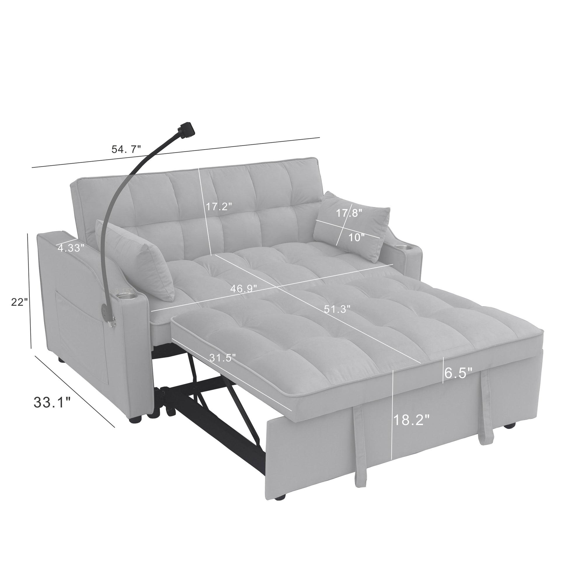 Modern Velvet Loveseat Futon Sofa Couch W Pullout Bed,Small Beautiful Seat Lounge Sofa With Adjustable Reclining Backrest,Toss Pillows, Pockets,Furniture For Living Room,3 In 1 Convertible Sleeper Sofa Bed Full Light Gray Velvet