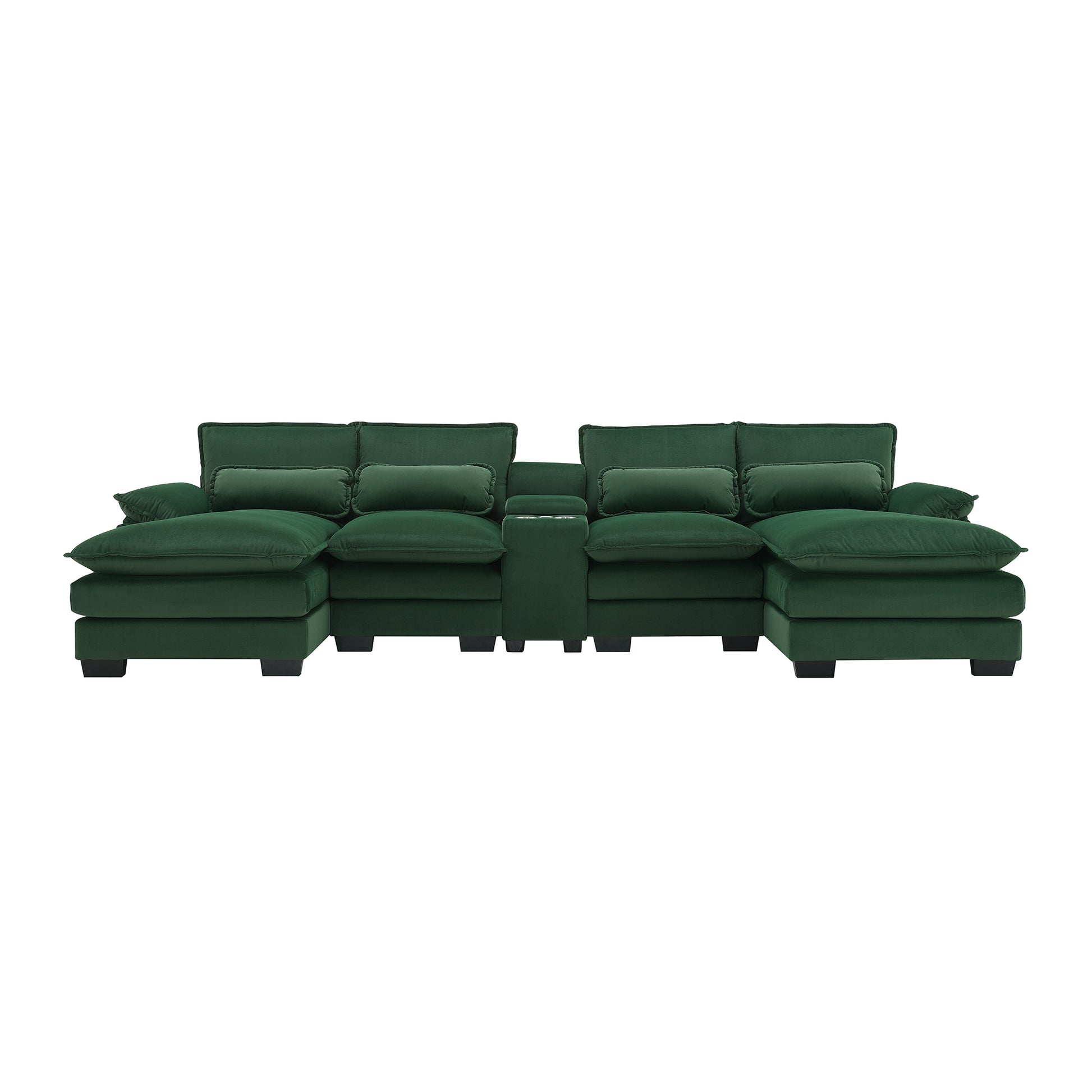 123*55" Modern U Shaped Sofa With Console,Cupholders And Usb Ports,6 Seat Upholstered Symmetrical Indoor Furniture,Sleeper Couch Set With Chaise For Living Room,Apartment,5 Colors Green Velvet 6 Seat