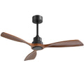 48 Inch Ceiling Fan Without Light, 3 Solid Wood Blades Indoor&Outdoor Ceiling Fan 6 Speed Reversible Dc Motor For Living Room Black Metal & Wood