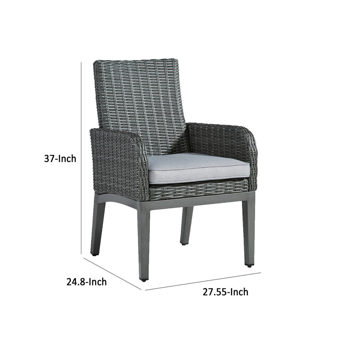 Asp 25 Inch Outdoor Armchair, Aluminum Frame, Gray Polyester Upholstery Gray Fabric Metal