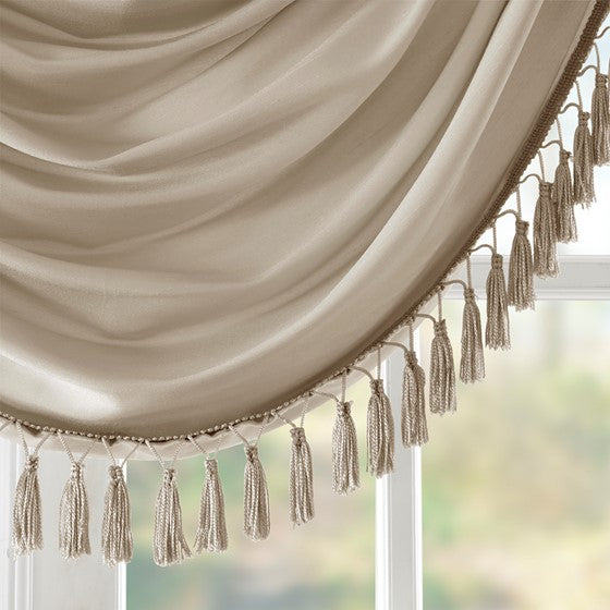 Faux Silk Waterfall Embellished Valance Champagne 38X46" Champagne Polyester