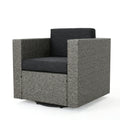 Puerta Mp1 Swivel Patio Chair With Cushions Single, Mix Black Dark Grey Black Gray Fabric,Iron,Wicker