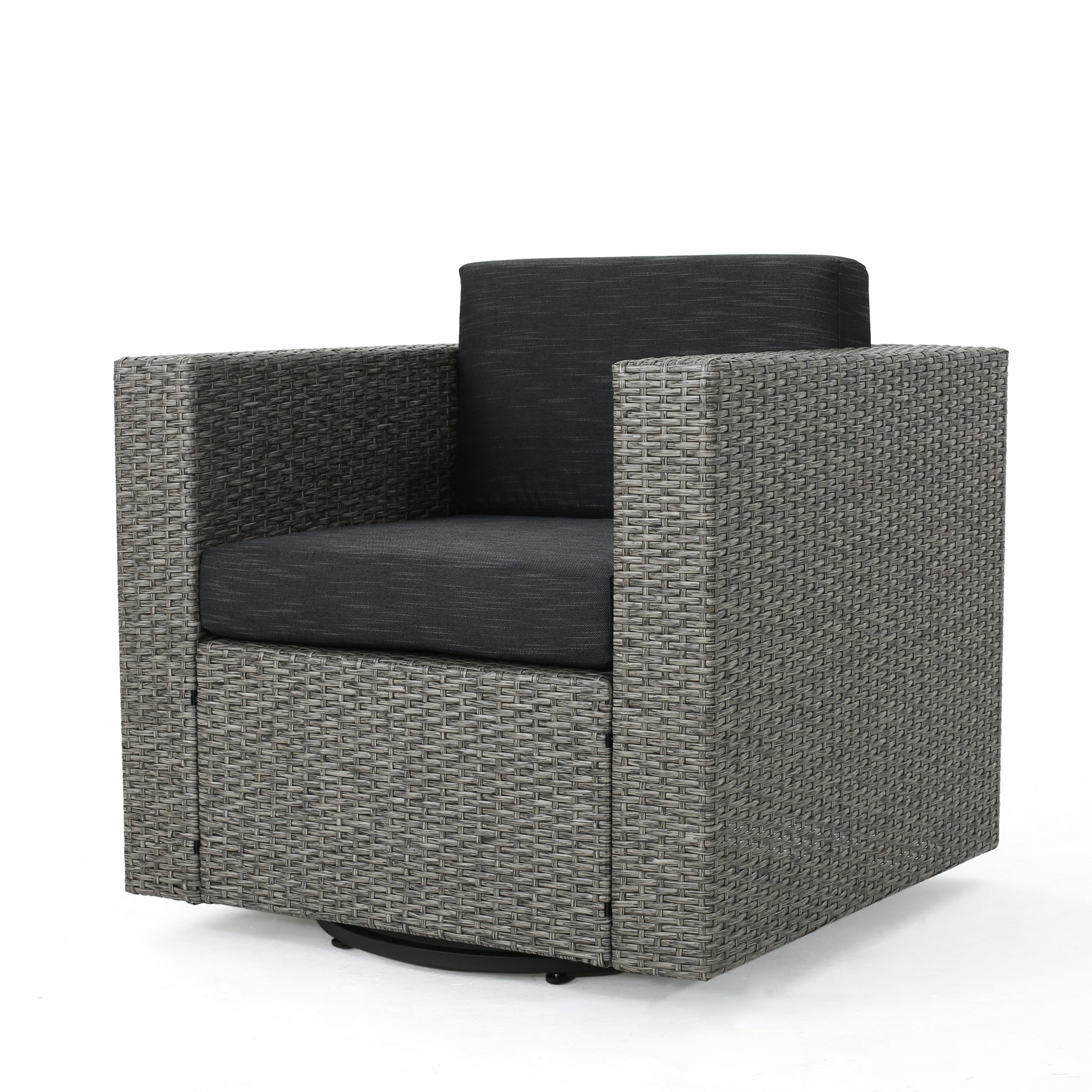 Puerta Mp1 Swivel Patio Chair With Cushions Single, Mix Black Dark Grey Black Gray Fabric,Iron,Wicker