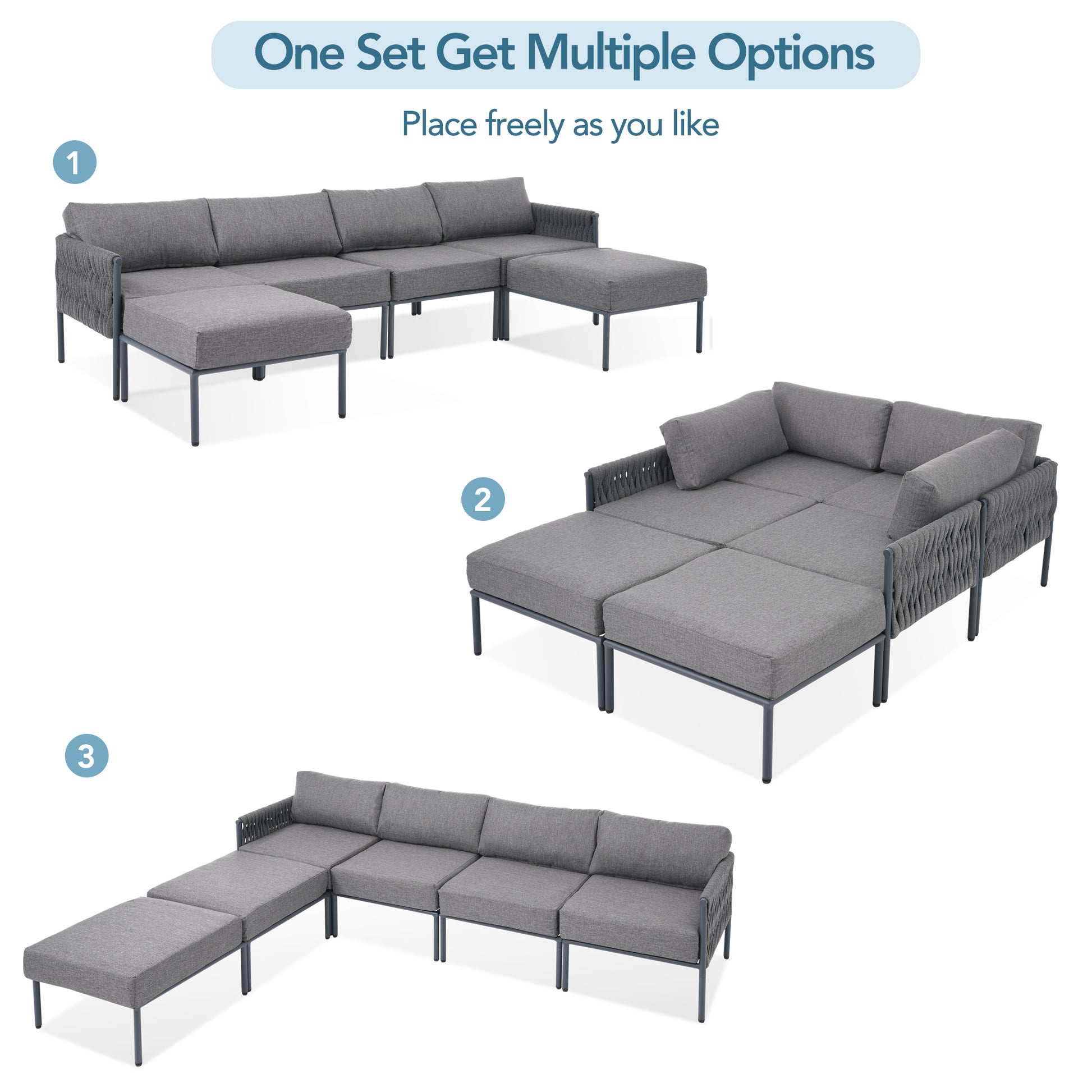 6 Pieces Aluminum Patio Furniture Set, Modern Metal Outdoor Conversation Set Sectional Sofa With Removable Olefin Extra Thick Cushions 5.9" Cushion, Grey Yes Complete Patio Set Gray Seats 6 Weather Resistant Frame Garden & Outdoor