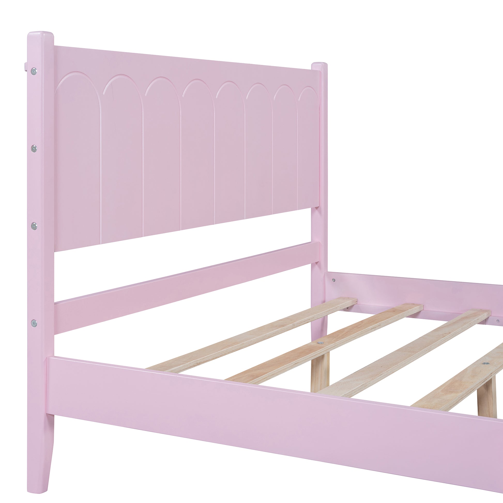 Full Size Wood Platform Bed Frame, Retro Style Bed With Rectangular Headboard,No Need Box Spring,Pink Full Pink Wood