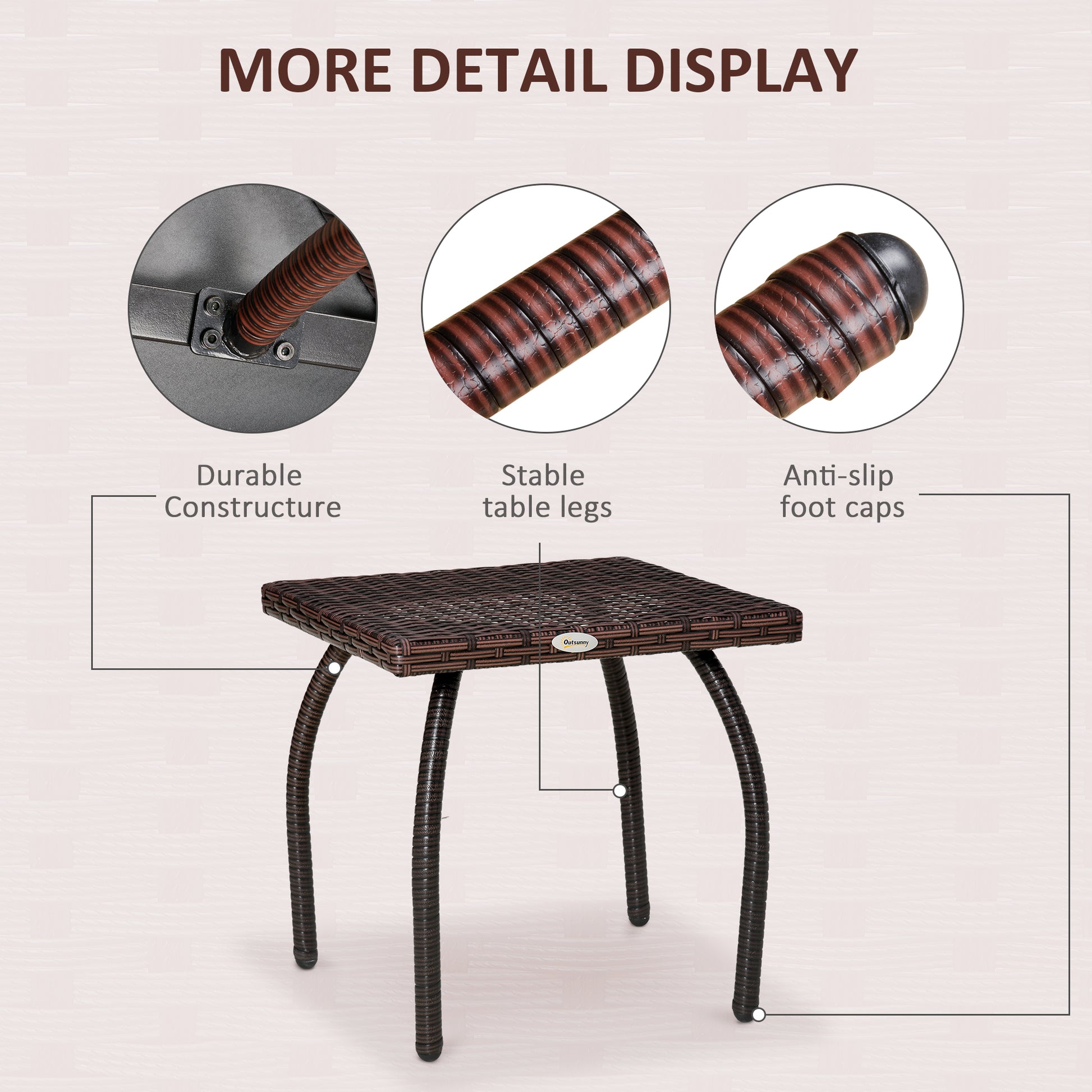 Outdoor Pe Wicker Side Table, Small Square Rattan End Table, All Weather Material Coffee Table For Garden, Balcony, Backyard, Brown Brown Steel