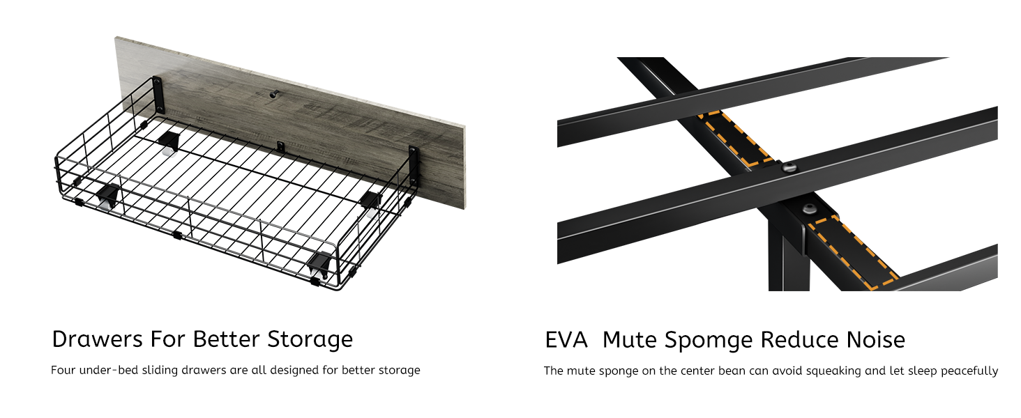 Full Size Bed Frame With 4 Storage Drawers And 2 Usb Ports, Upholstered Platform Bed Frame With Storage Headboard Charging Station And Metal Slat Support, No Box Spring Needed, Dark Grey. Box Spring Not Required Full Dark Grey Metal Bedroom Bed Frame Mdf