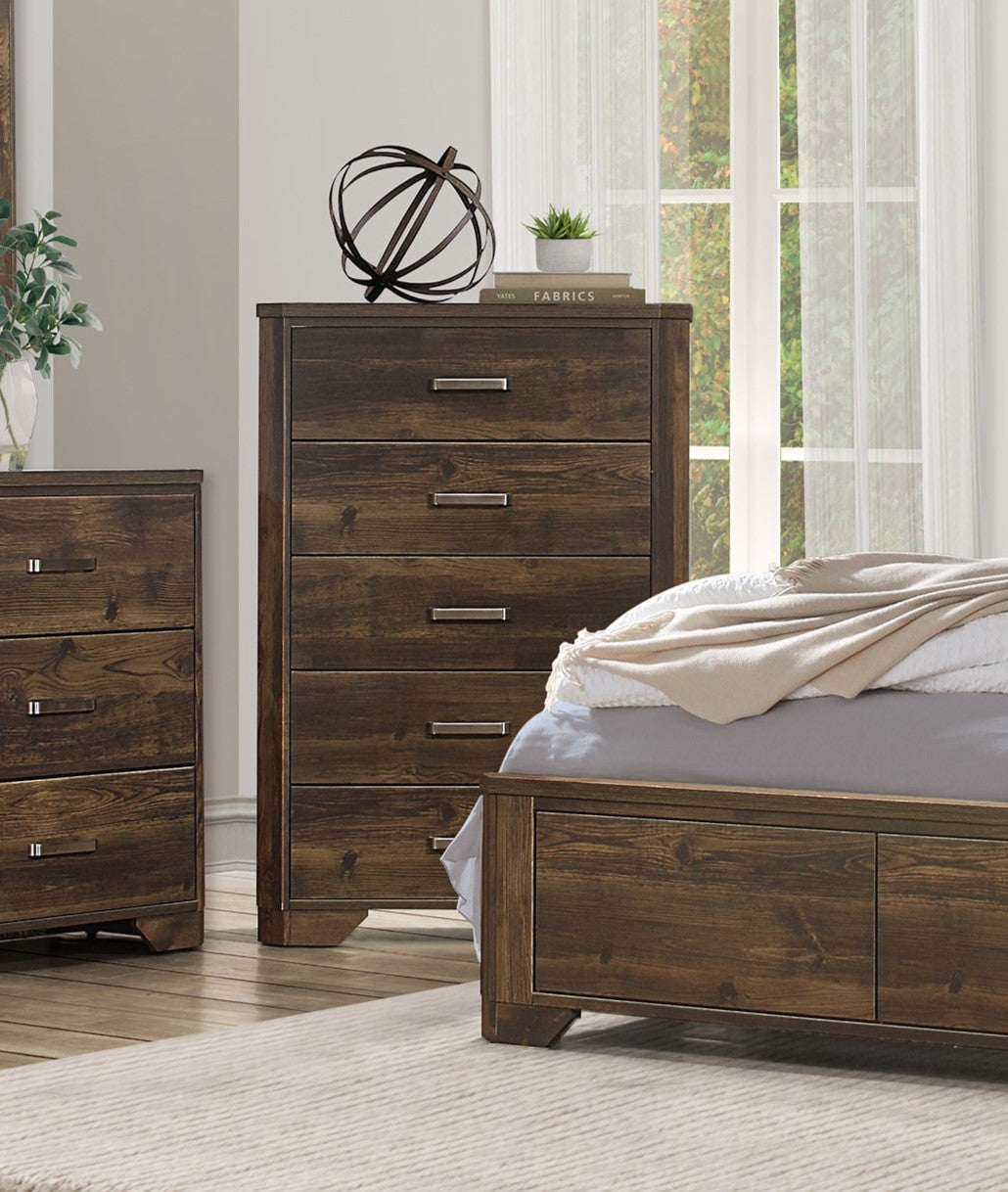 Rustic Brown Finish Chest With Storage Drawers Clipped Corners Transitional Style Wooden Bedroom Furniture 1Pc Brown Bedroom Transitional Wood