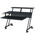 Black Music Recording Studio Desk With Keyboard Tray Black Keyboard Tray Computer Desk Office Rectangular Shelves Wood Metal