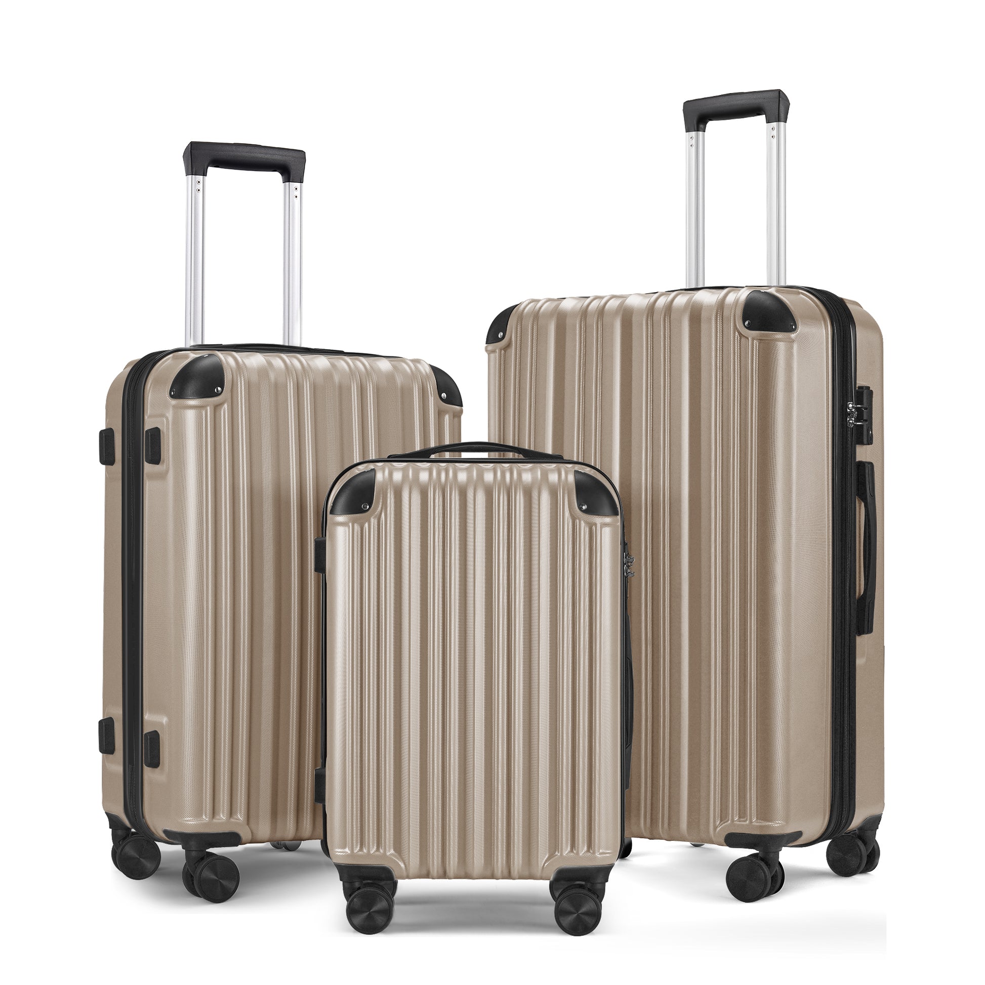 3 Piece Luggage Set With Tsa Lock & Double Spinner Wheels, Expandable Design For Large Storage,Champagne Black Abs