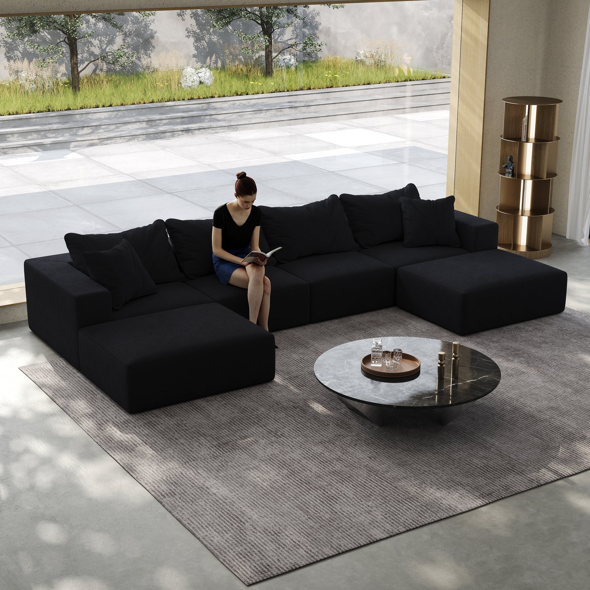 Oversized Sponge Cloud Sofa,Modern Upholstered Sectional Sofa Couch Set,Modular 162" L Shaped Sectional Living Room Sofa Set With 6 Pillows,Free Combination Sofa Couch For Living Room,Bedroom Black Foam Chenille 6 Seat