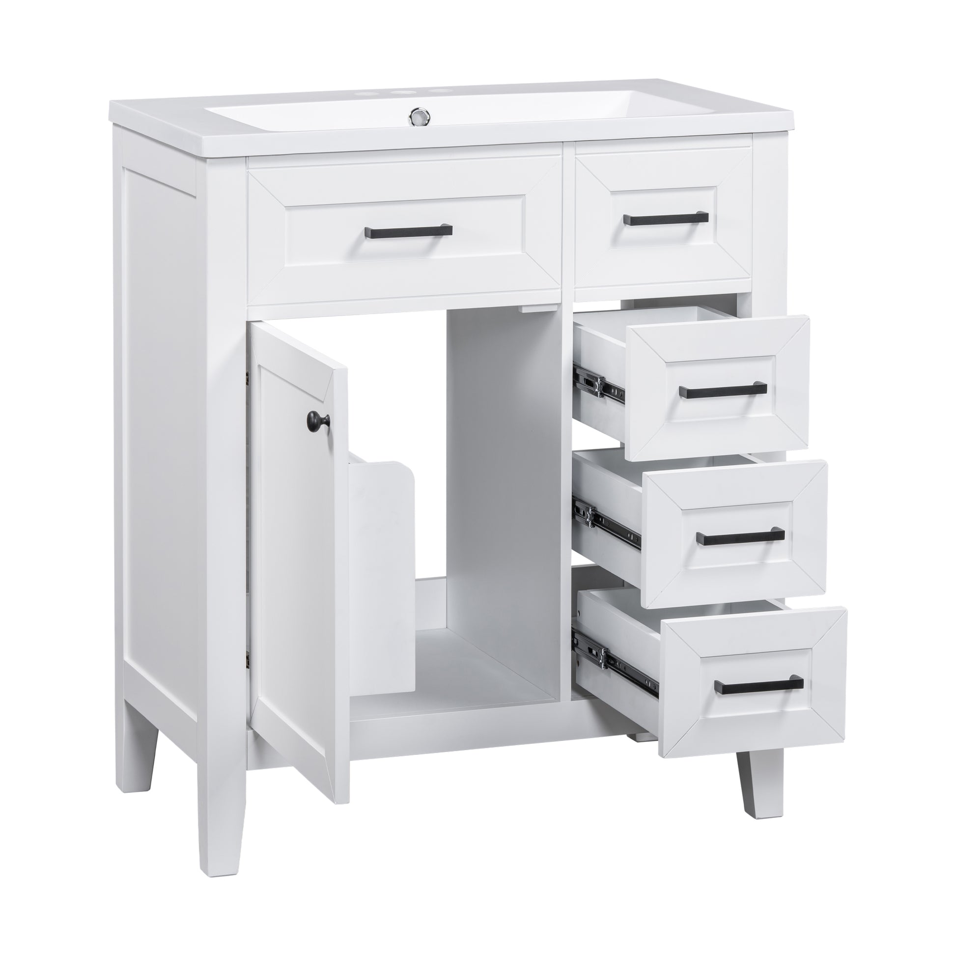 30" Bathroom Vanity With Sink Combo, White Bathroom Cabinet With Drawers, Solid Frame And Mdf Board White Solid Wood Mdf