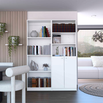 Dupree 2 Piece Home Bookcase Set, 49" Wide With 9 Shelvesliving Room White Freestanding 5 Or More Shelves Matte White Modern Particle Board