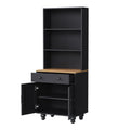 Farmhouse Storage Cabinet With 4 Solid Wood Gourd Shaped Legs, Modern Kitchen Pantry Cabinet With Adjustable Shelves, 5 Tier Bookshelf With Drawer For Living Room, Black Black Dark Walnut Primary