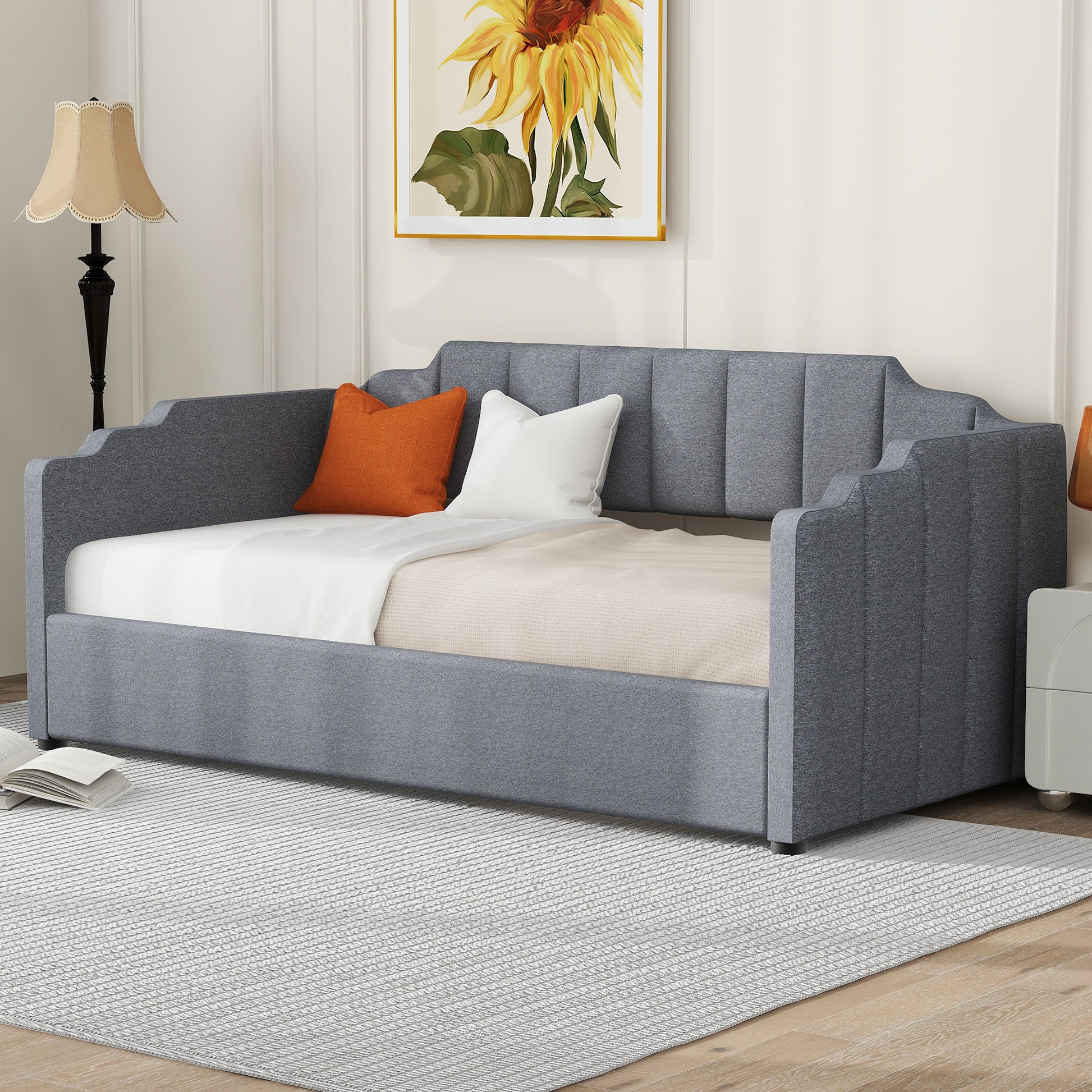 Upholstered Daybed With Underneath Storage,Twin Size, Gray Twin Gray Upholstered