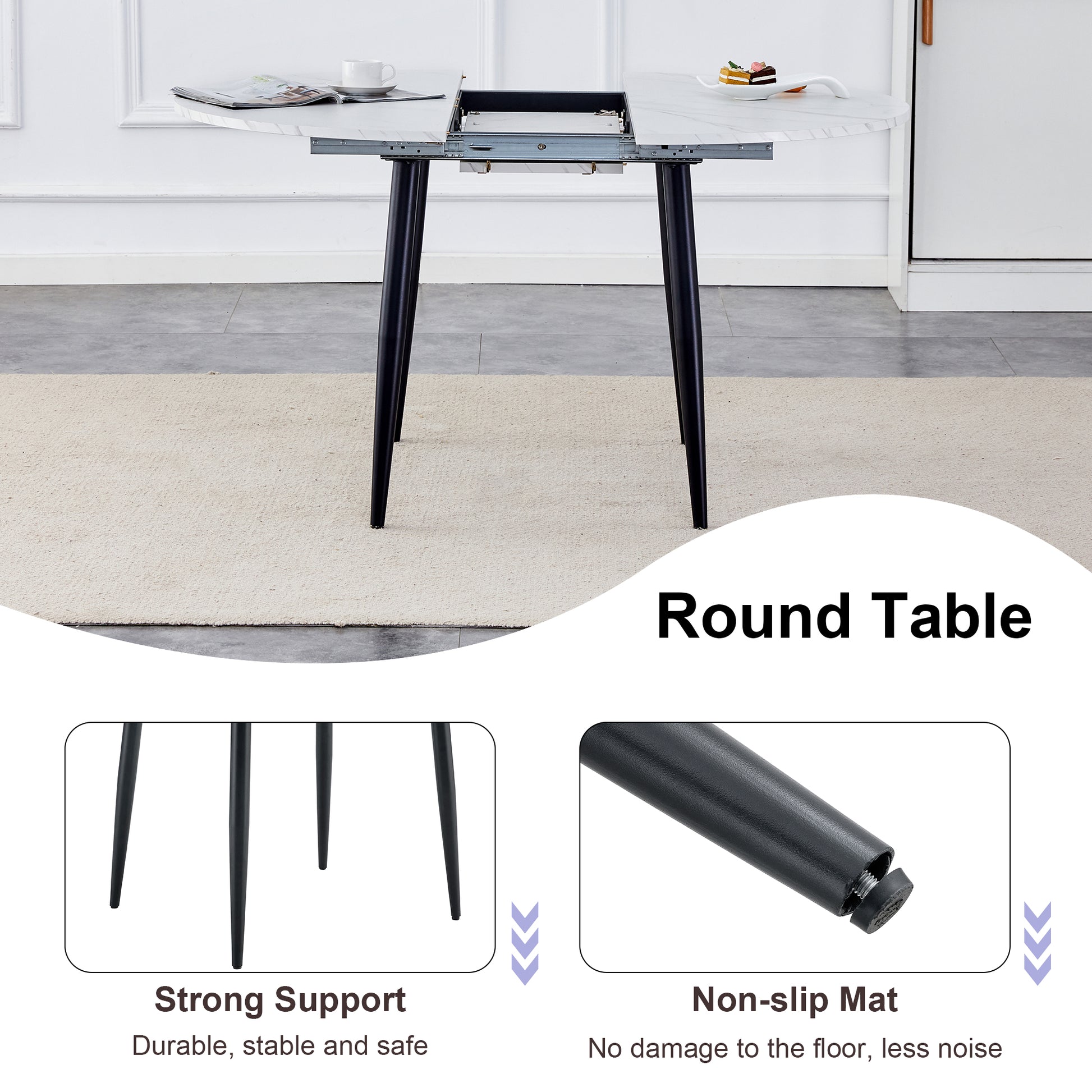 With A Clever Retractable Mechanism, The Mdf Table Top And Black Metal Legs And Has A Smooth And Delicate Surface. The Unique Look Creates The Sleekof A Modern Home. White Mdf Metal