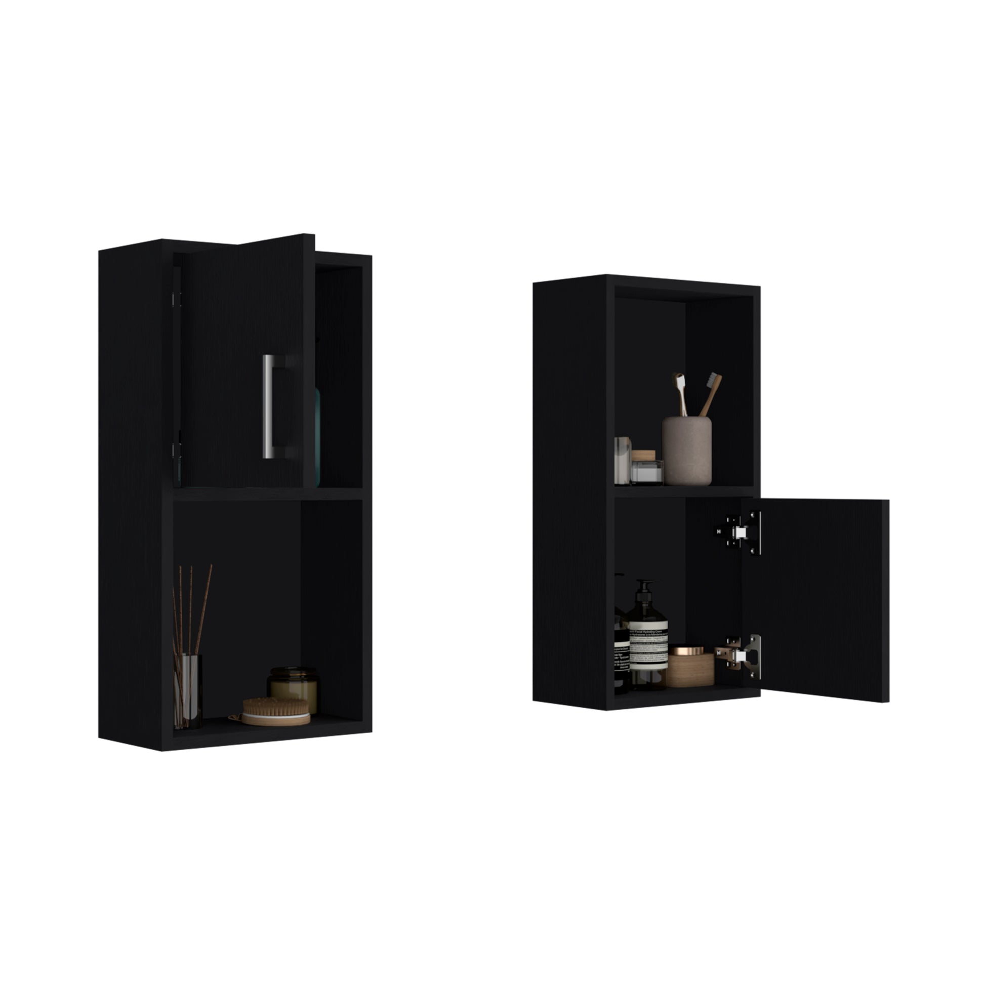 Oba 2 Pc Wall Mounted Bathroom Medicine Cabinet With Open And Closed Storage Black Bathroom Freestanding Modern Particle Board Engineered Wood