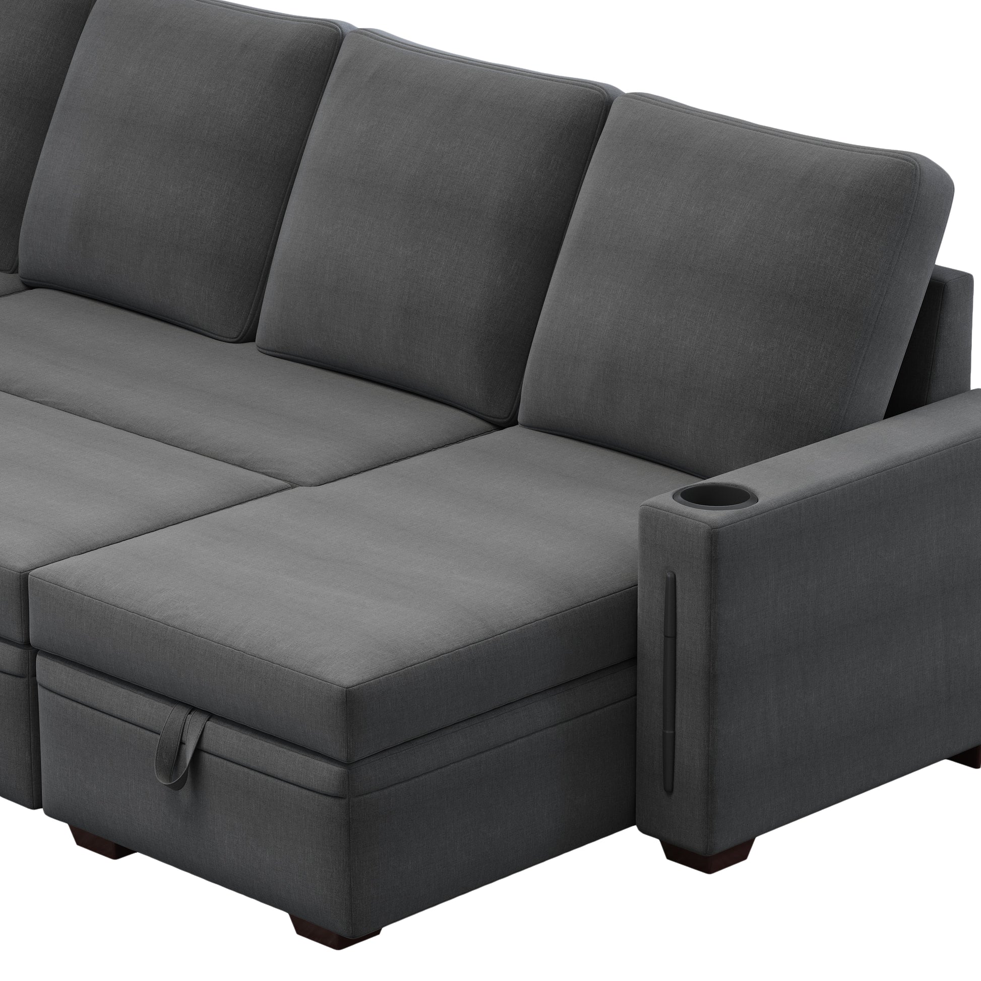 Sectional Sofa With Storage, 96" U Shaped Sectional Couches For Living Room, Comfy Convertible Sectional Sofa Dark Grey Dark Grey Linen Primary Living Space Cushion Back Soft Modern Eucalyptus Square Arms Foam Linen 4 Seat